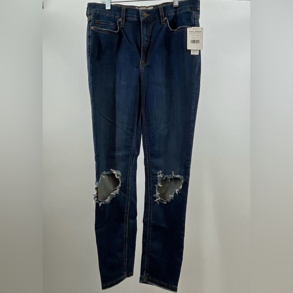 Free People Dark Blue Distressed Skinny Jeans